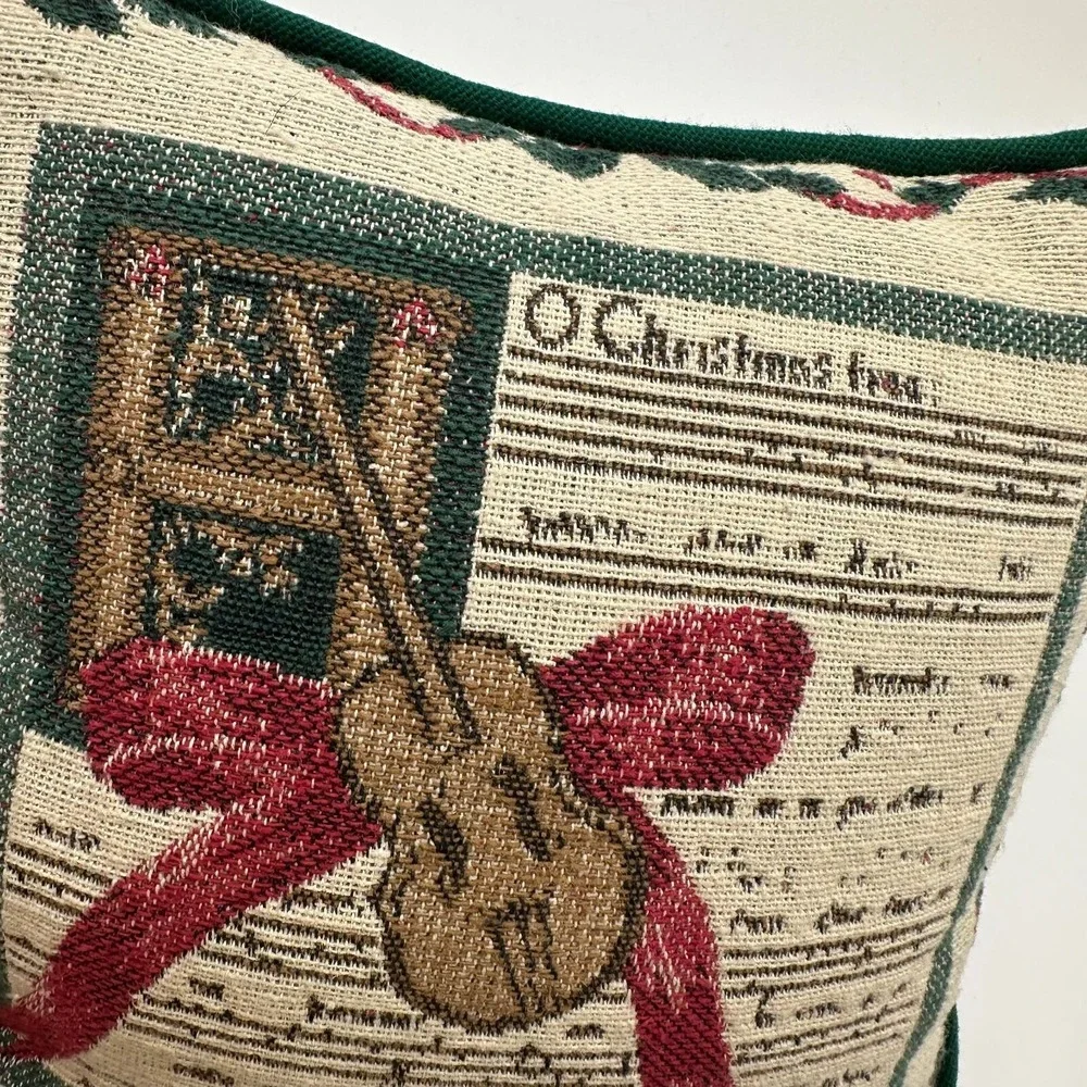 Vintage Tapestry‎ Throw Pillow O Christmas Tree Music Violin Holiday 8